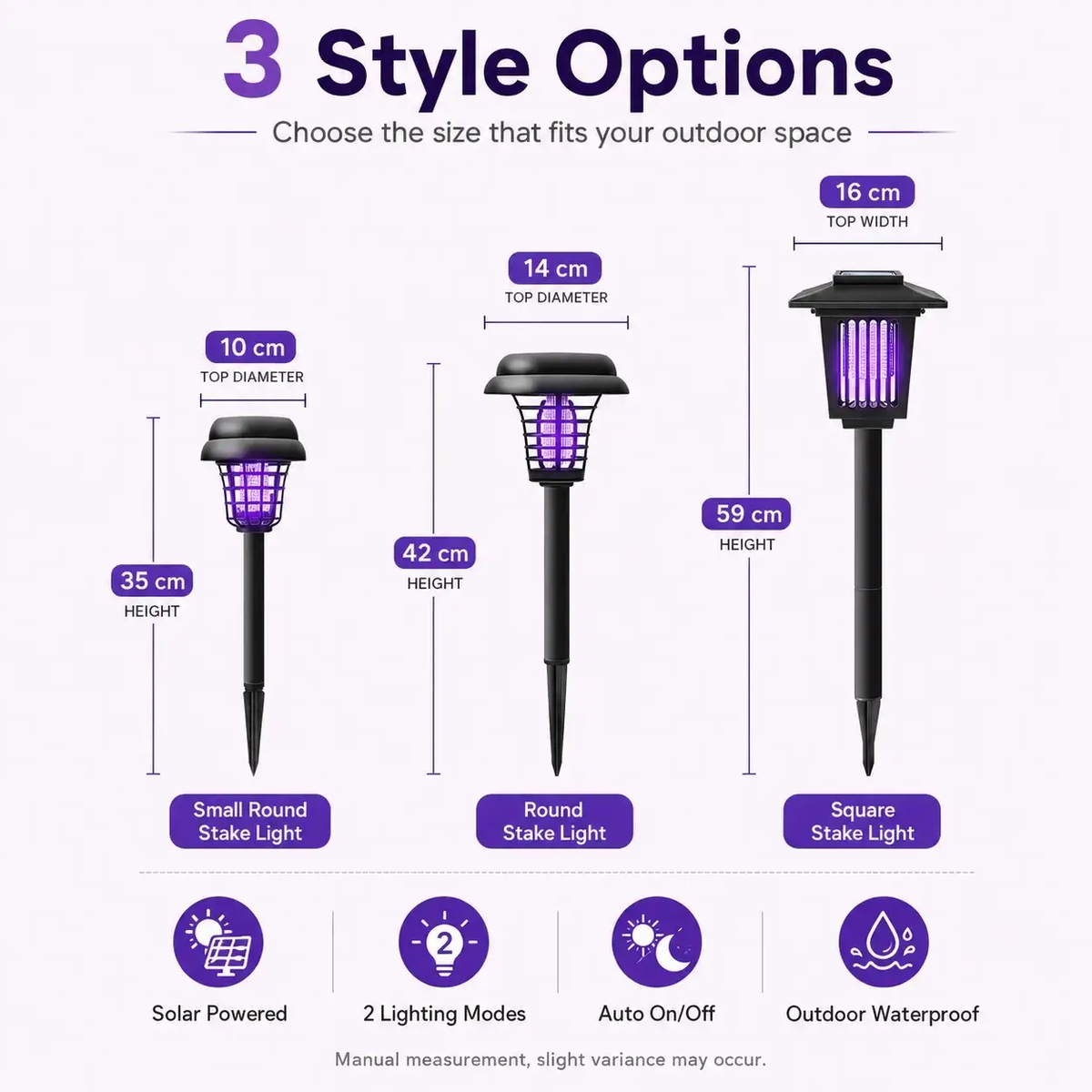 Solar Mosquito Zapper Light – Outdoor Garden Stake Lamp, UV Insect Killer, Solar Powered, Dual Mode (Mosquito Control + Pathway Lighting), Weather Resistant, Easy Setup, Small & Large round + Square Options