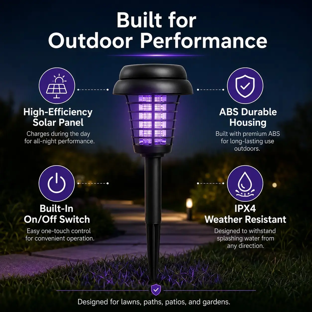 Solar Mosquito Zapper Light – Outdoor Garden Stake Lamp, UV Insect Killer, Solar Powered, Dual Mode (Mosquito Control + Pathway Lighting), Weather Resistant, Easy Setup, Small & Large round + Square Options