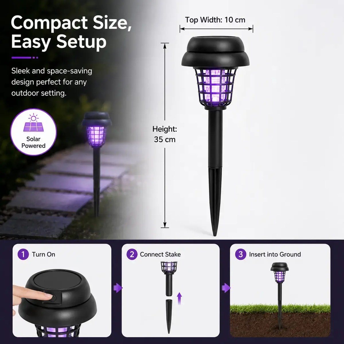 Solar Mosquito Zapper Light – Outdoor Garden Stake Lamp, UV Insect Killer, Solar Powered, Dual Mode (Mosquito Control + Pathway Lighting), Weather Resistant, Easy Setup, Small & Large round + Square Options