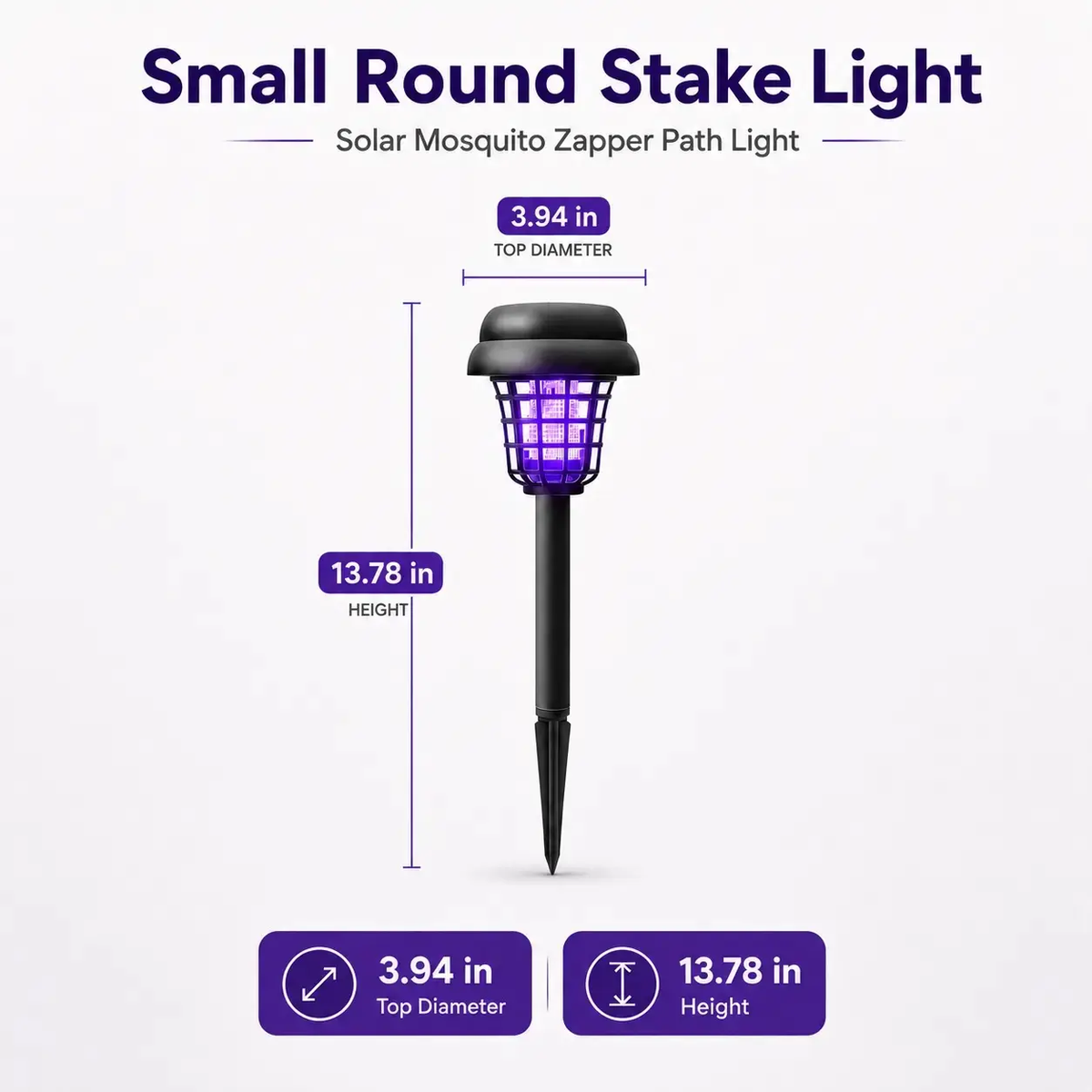 Solar Mosquito Zapper Light – Outdoor Garden Stake Lamp, UV Insect Killer, Solar Powered, Dual Mode (Mosquito Control + Pathway Lighting), Weather Resistant, Easy Setup, Small & Large round + Square Options